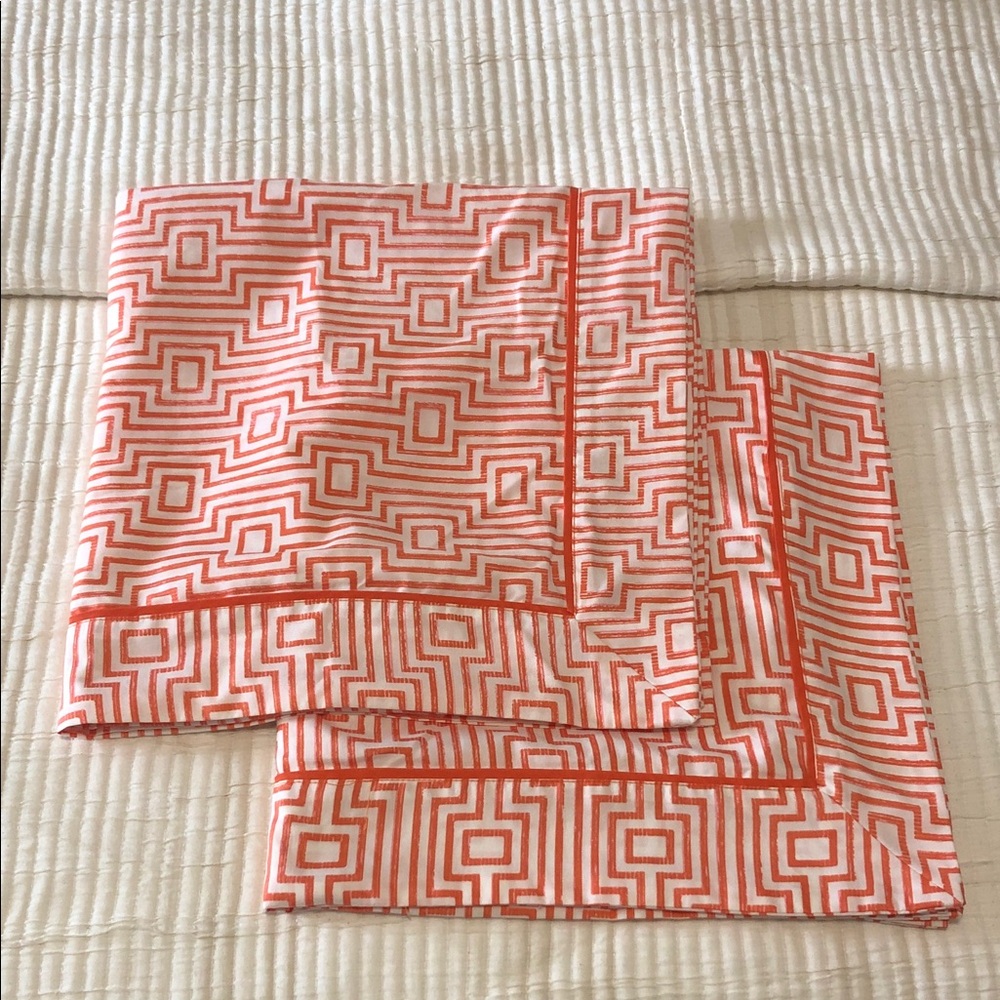 Geometric Coral and White Cotton Pillow European Sham Pair